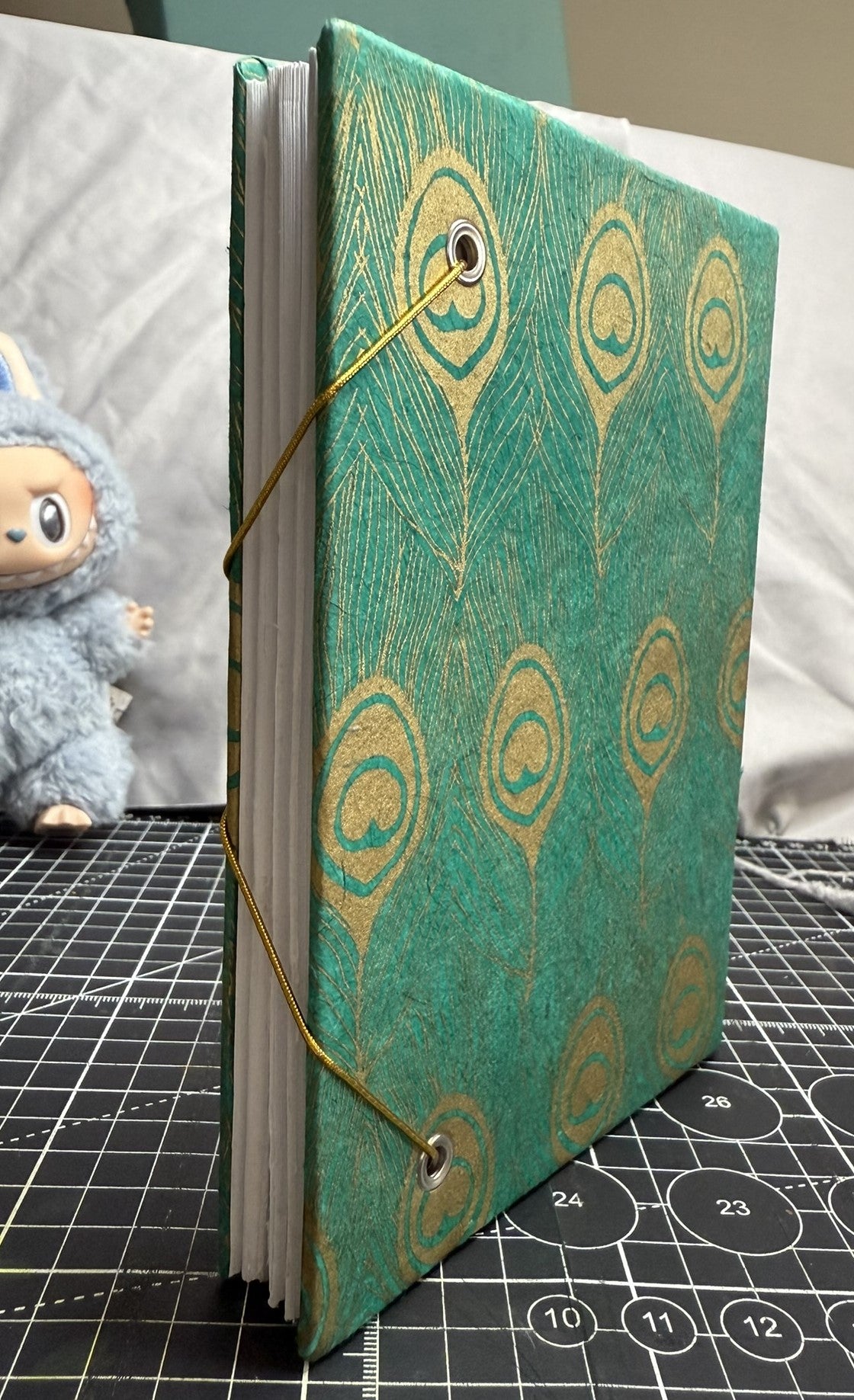 Teal with Gold Peacock Feathers