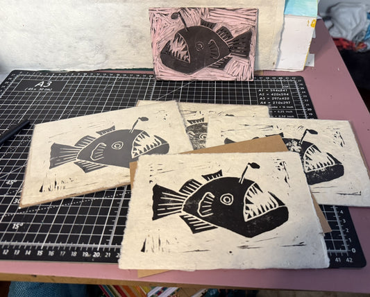 Lure-  Angler Fish Linocut Print