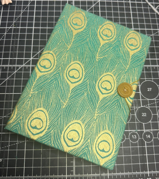 Teal with Gold Peacock Feathers