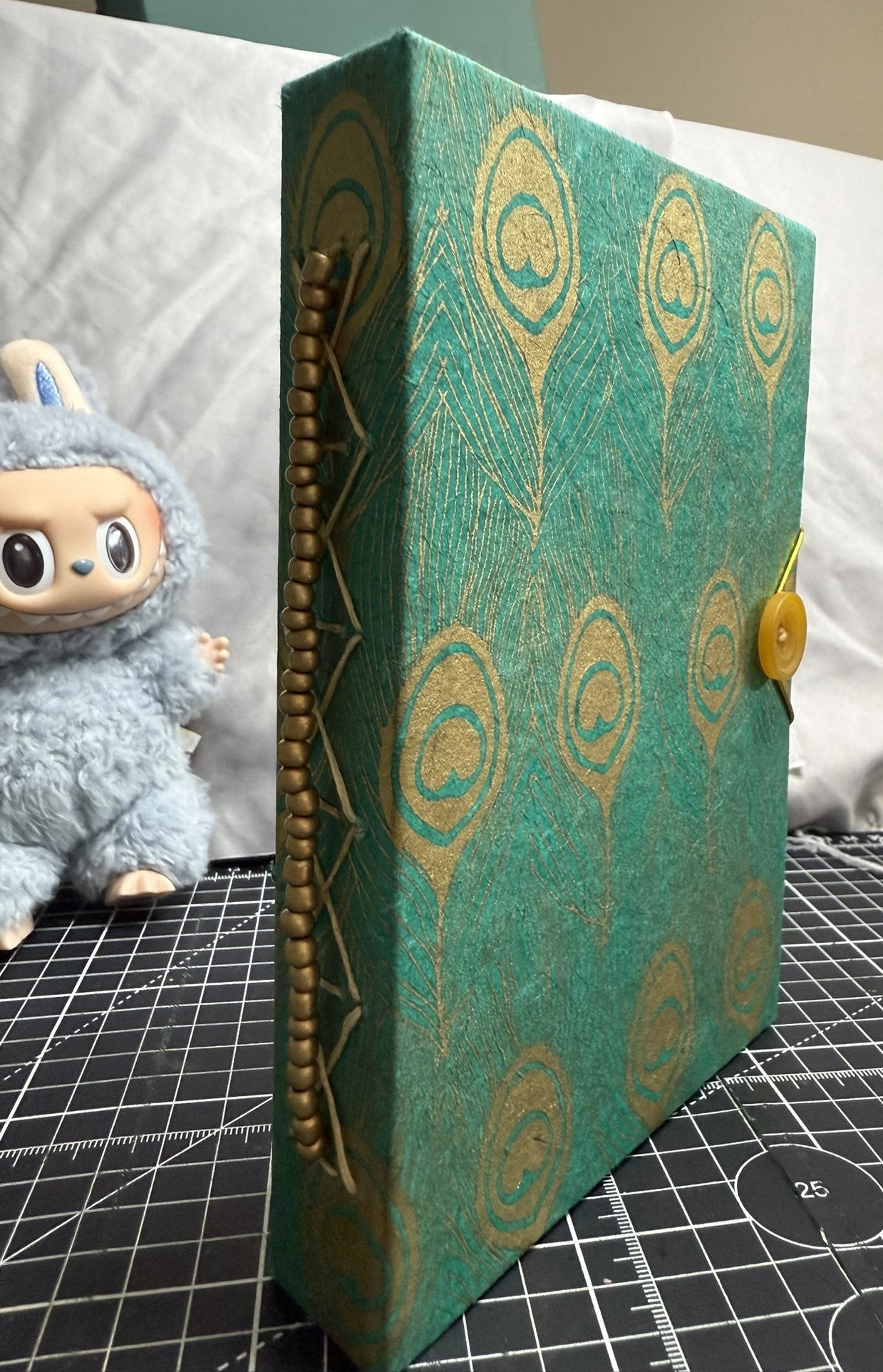Teal with Gold Peacock Feathers