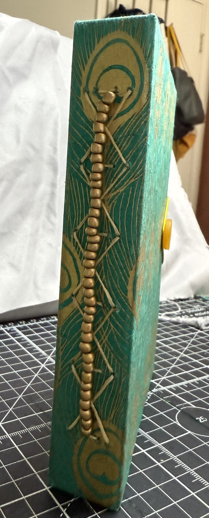 Teal with Gold Peacock Feathers