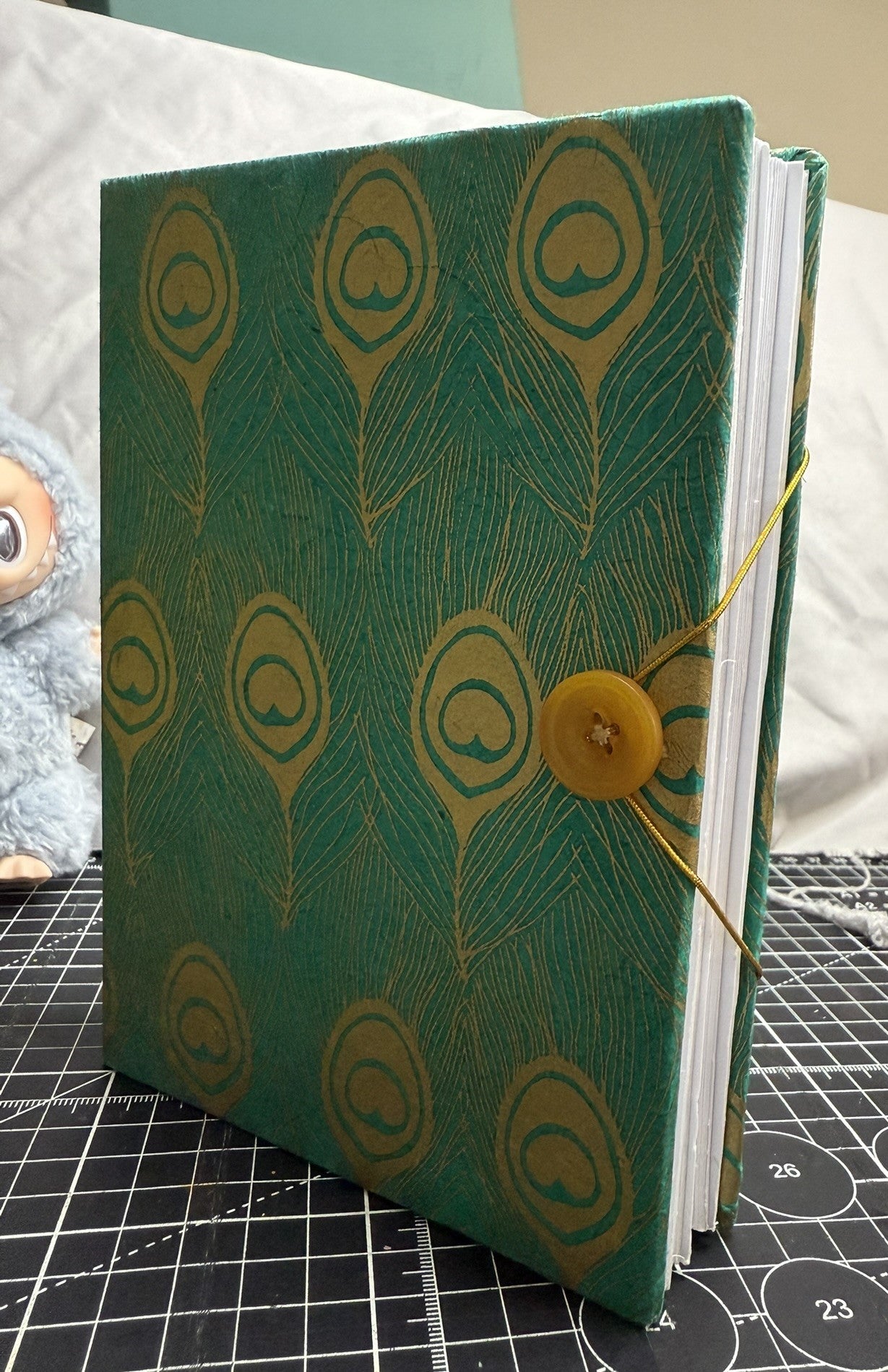 Teal with Gold Peacock Feathers