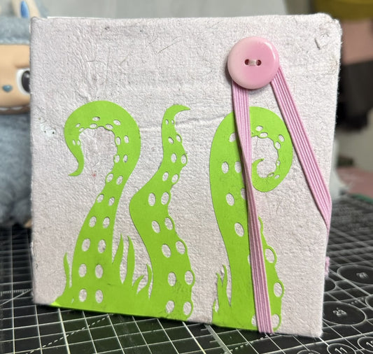 Handmade Paper with Green Tentacles - Pink ooak