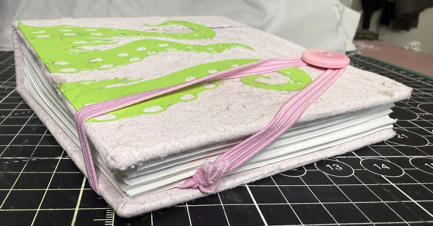 Handmade Paper with Green Tentacles - Pink ooak