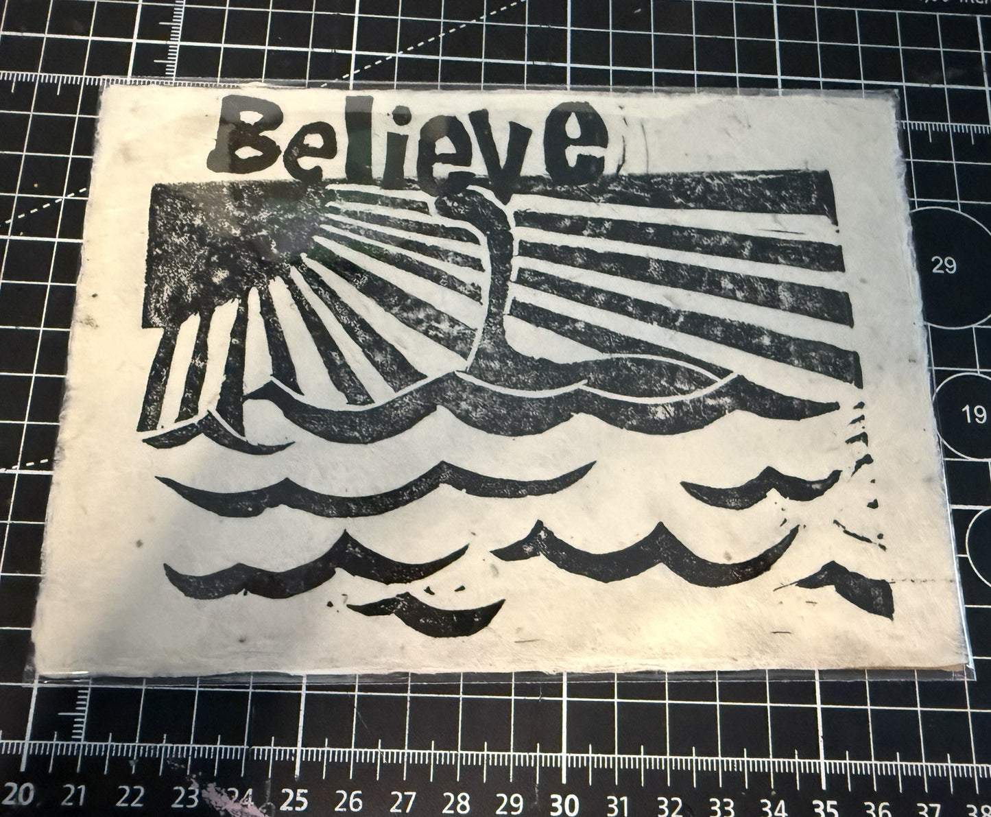 Believe -  Loch Ness Monster Linocut Print