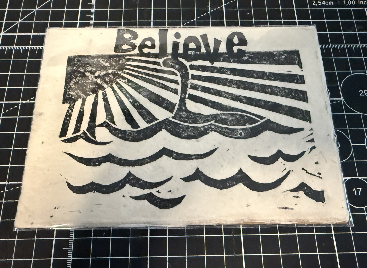 Believe -  Loch Ness Monster Linocut Print