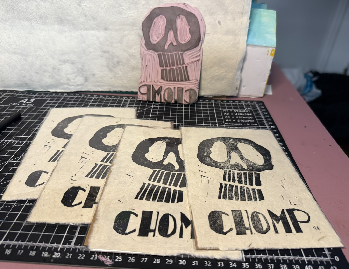 CHOMP - Skull Linocut Print