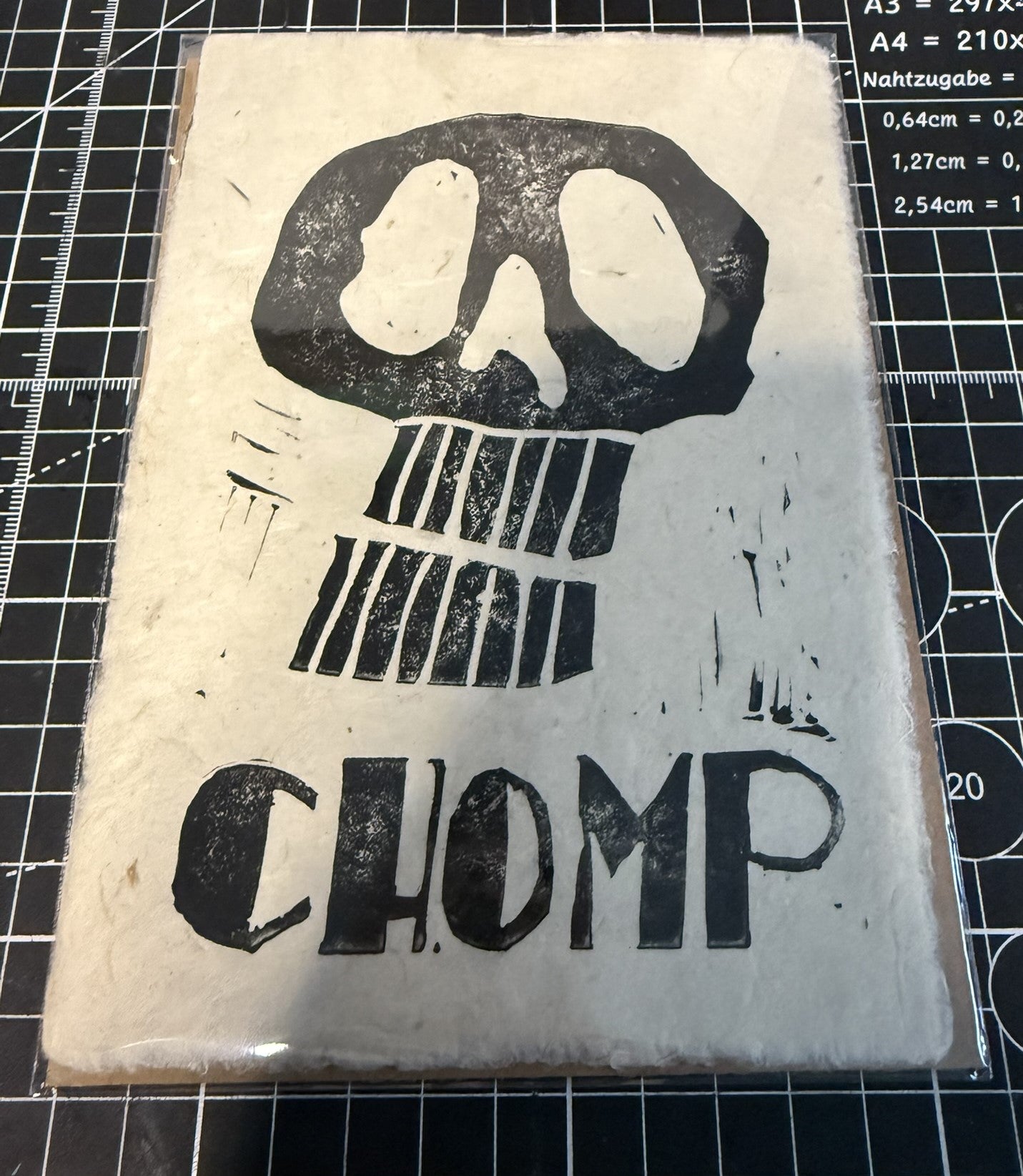 CHOMP - Skull Linocut Print