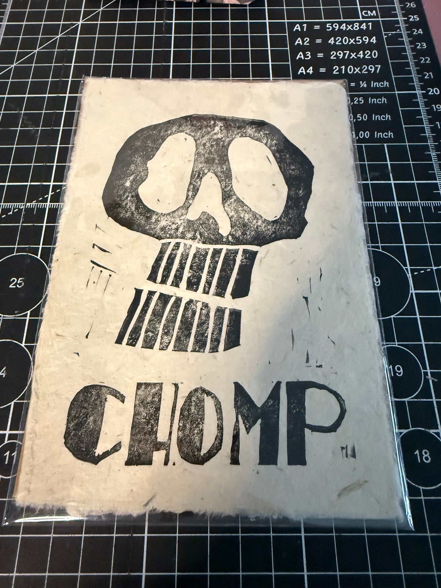 CHOMP - Skull Linocut Print