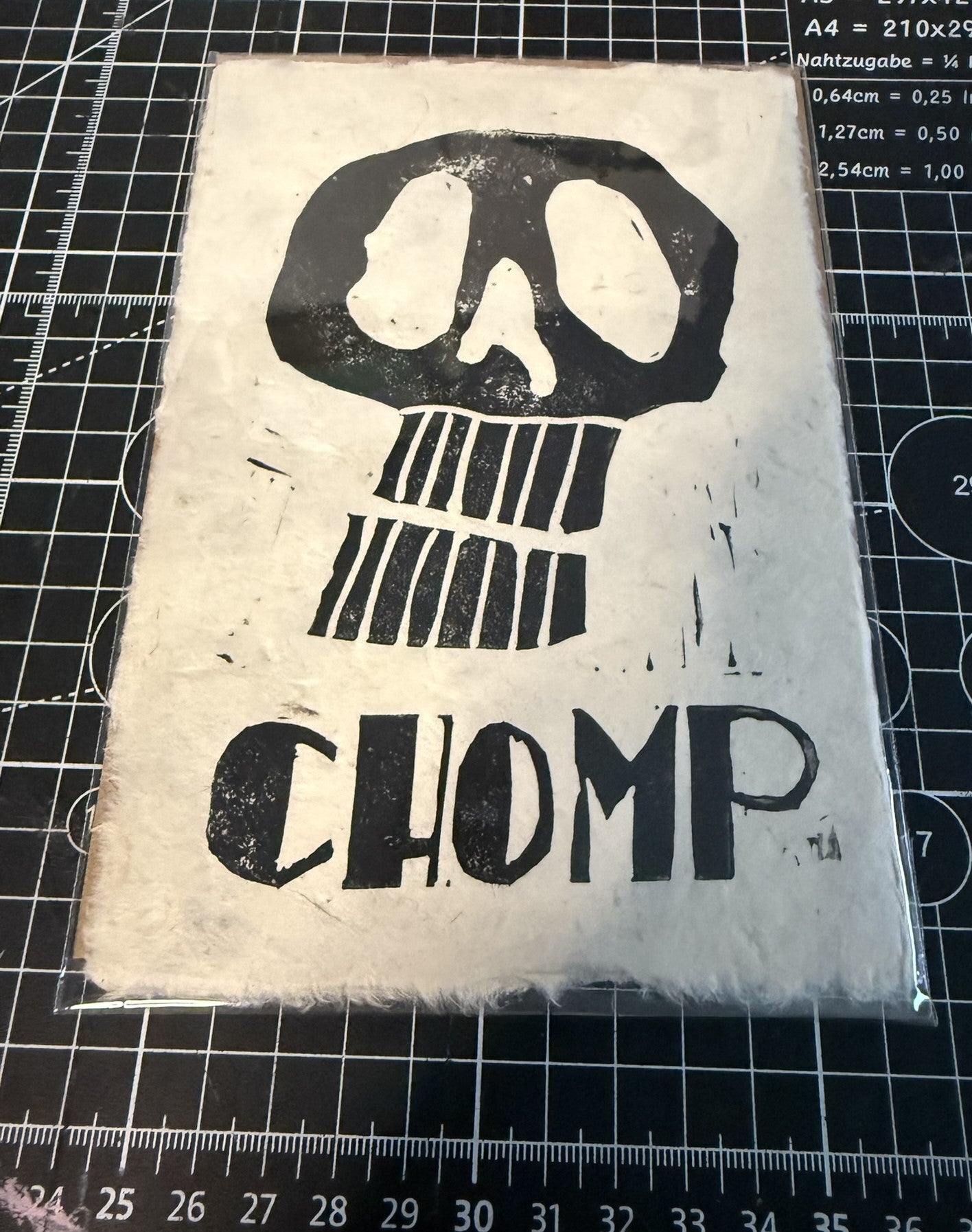 CHOMP - Skull Linocut Print