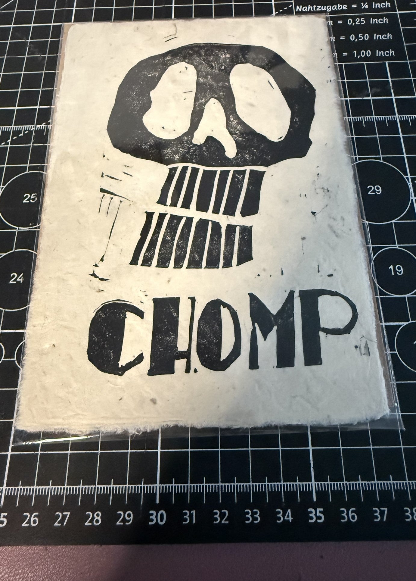 CHOMP - Skull Linocut Print